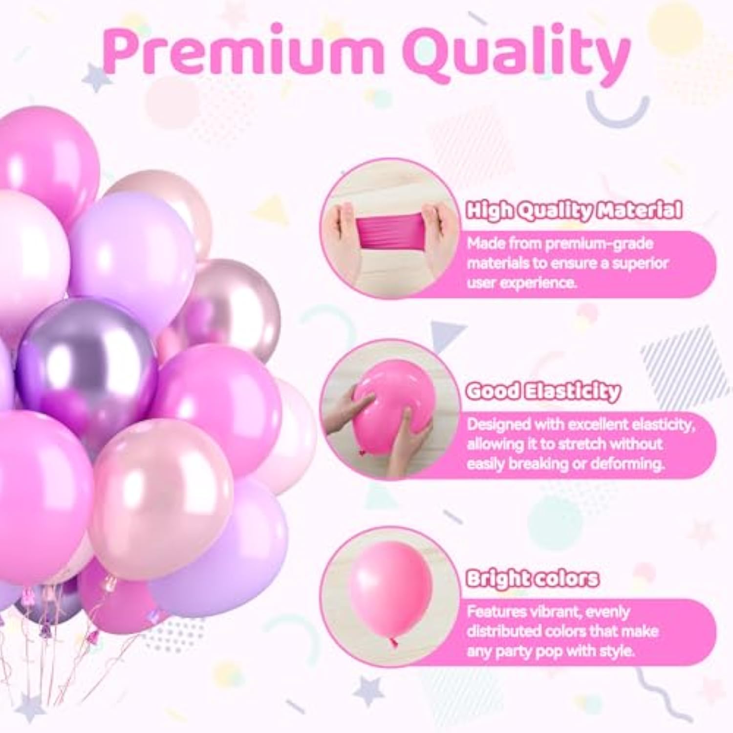 Purple And Pink Balloons, 50Pcs Metallic Pink Purple Balloons, Pearl Light Latex Balloon For Girls Women Birthday Party Wedding Baby Shower Bridal Shower Valentine'S Day Mother'S Day Decoration