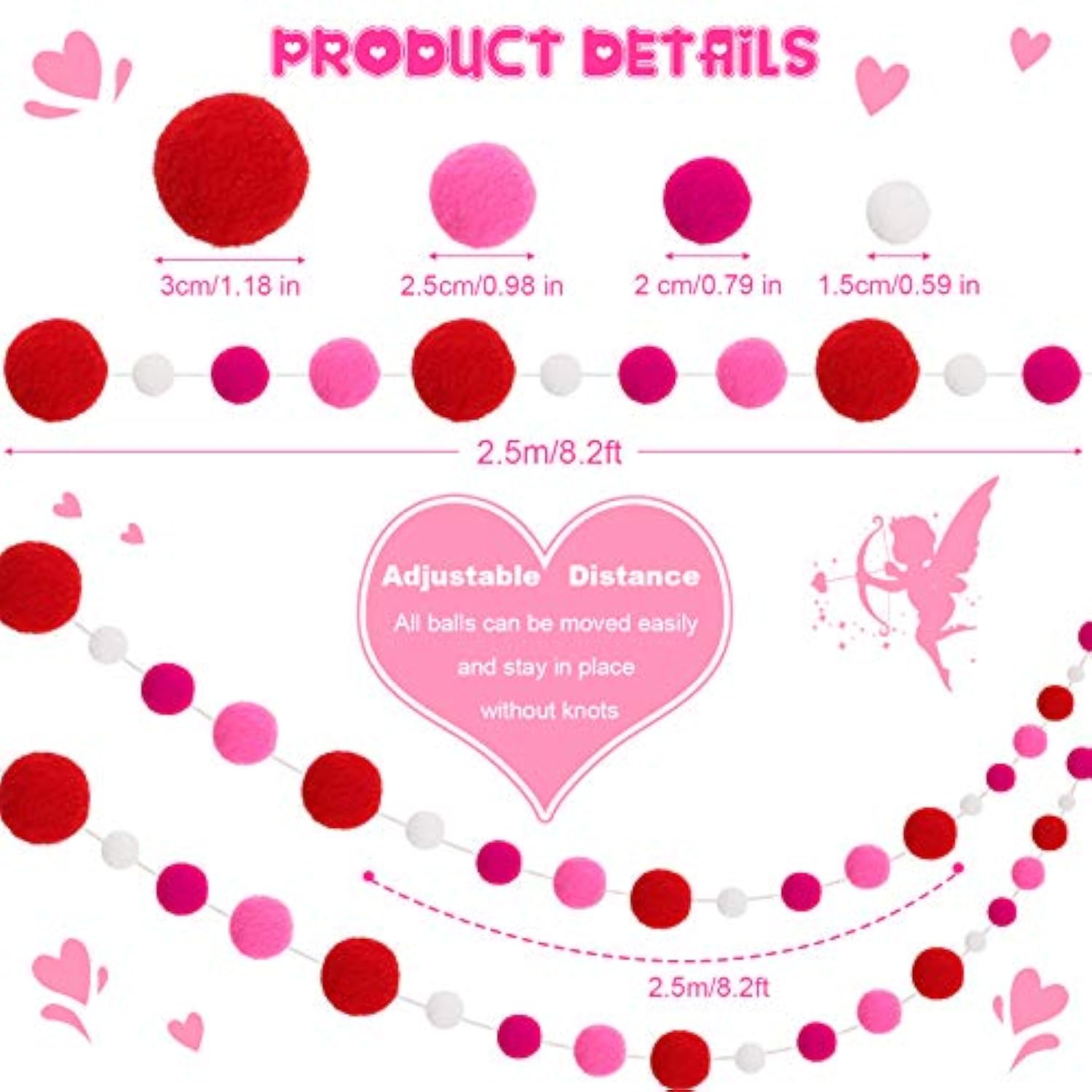 3 Pieces Pom Pom Garlands Felt Ball Garland Banners With Multiple Size