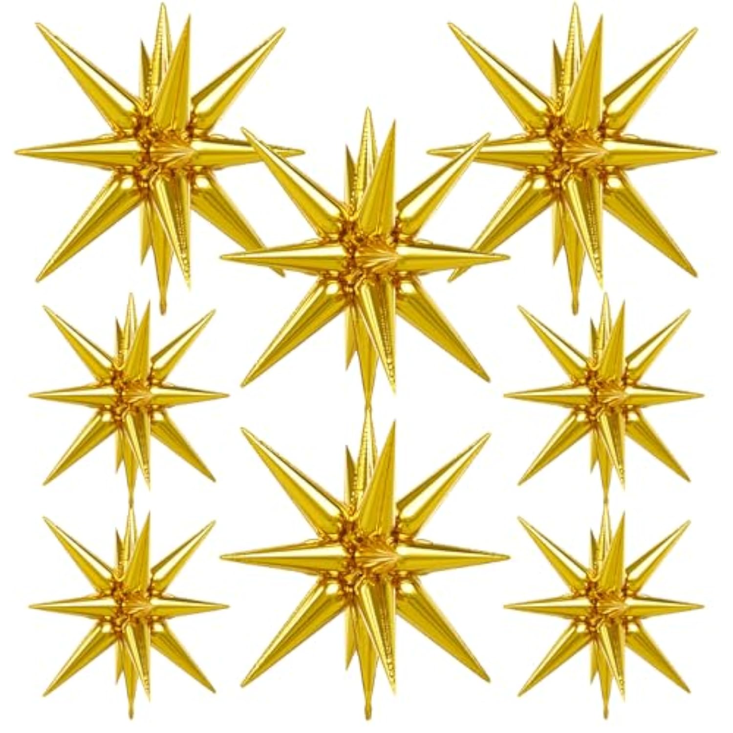 8Pcs Gold Star Balloons, Explosion Star Foil Balloons Huge Starburst Balloon Magic One-Piece 14-Pointed Mylar Spike Balloon For Fall Halloween Birthday Wedding Graduation Party Decorations