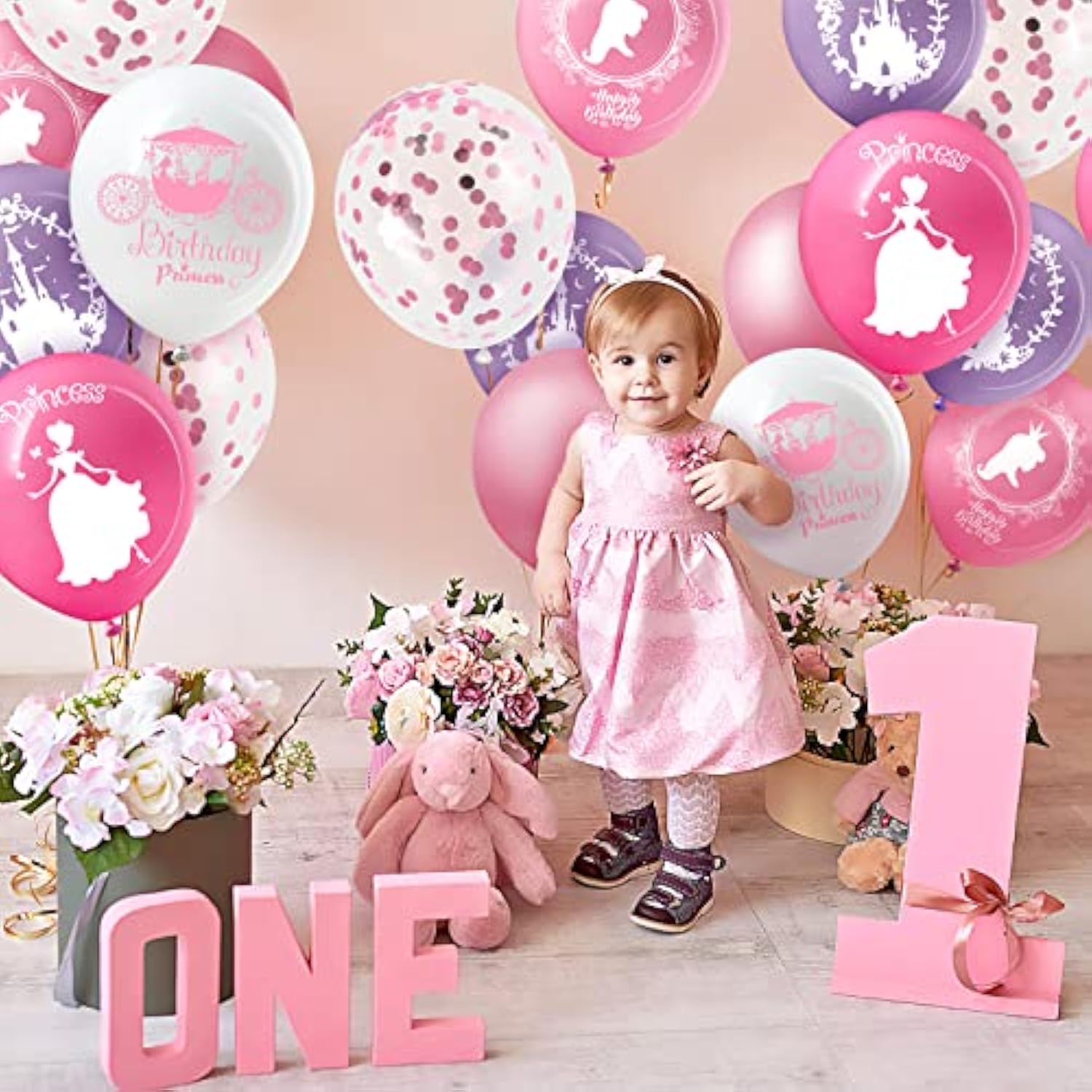 48 Princess Balloons – Pink Confetti Party Decor for Birthdays, Baby Showers & More