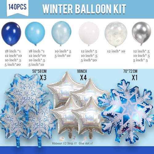 Winter wonderland balloon garland arch kit 140pcs Navy Blue White Silver with mylar snowflake star balloons for winter 1st birthday Boy baby shower snow queen Merry Christmas theme party decorations