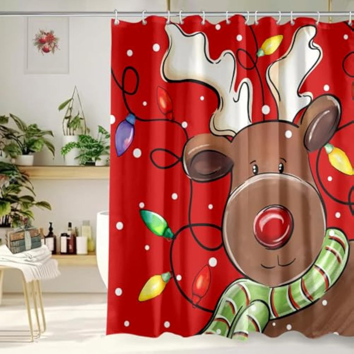 Merry Christmas Shower Curtain 72X72 Inch Christmas Reindeer Shower Curtains For Bathroom With Hooks Xmas Bathroom Winter Holiday Home Bath Decor Waterproof Fabric