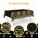 New Year Tablecloths, Happy New Year Plastic Tablecloth Set, Black And Gold Disposable New Year'S Table Cover Rectangle For 2026 New Years Eve Party Supplies Decorations, 108X54 Inch