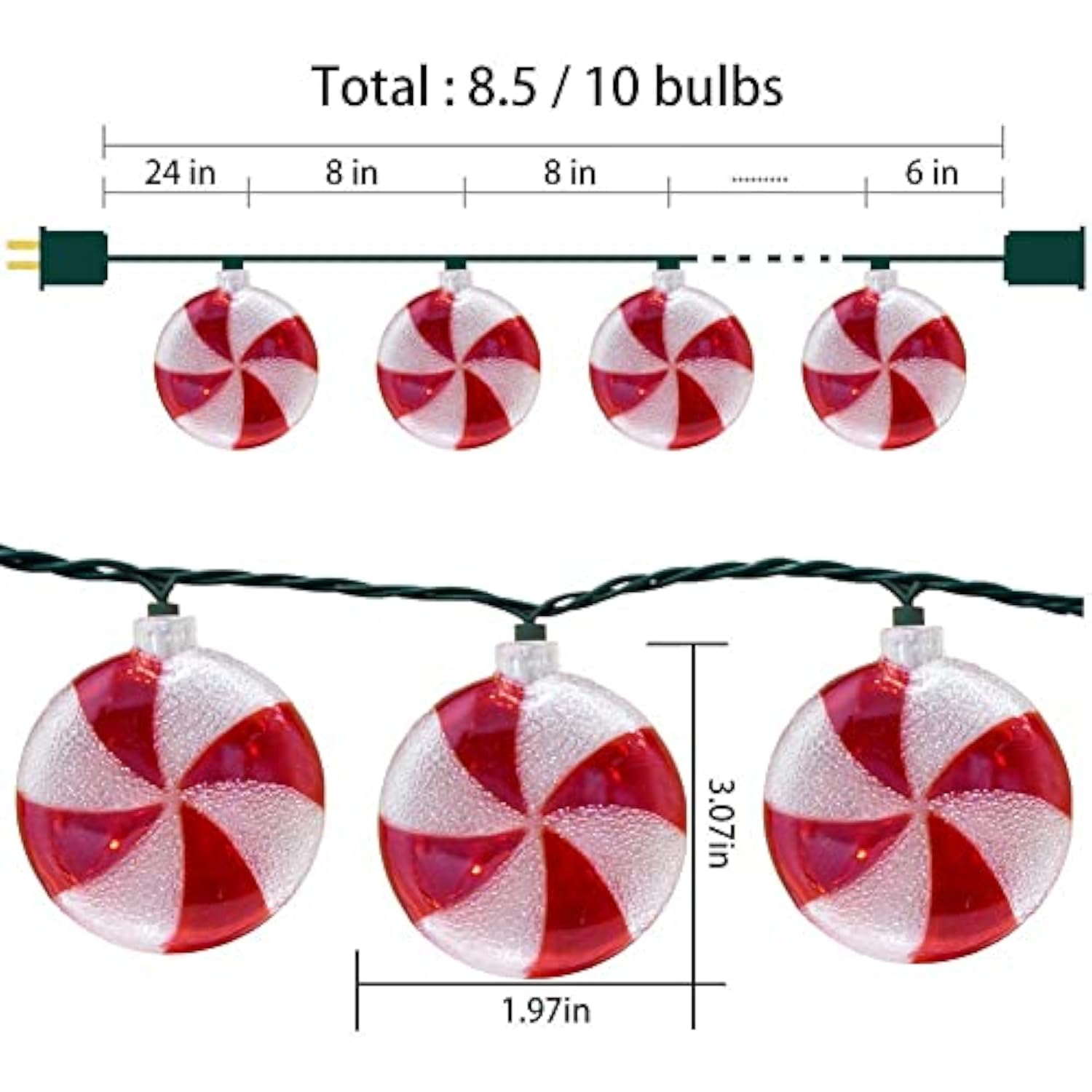 Candy String Lights, 8.5Ft Sugar Peppermints Candy Lights With 10 Bulbs For Outdoor & Indoor Christmas Party Tree Decora