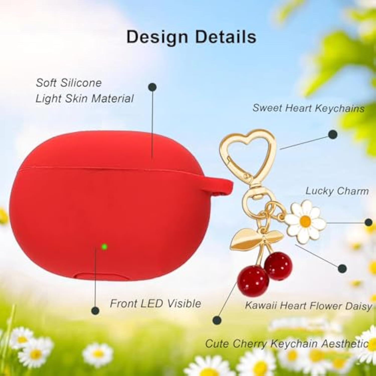 For Beats Studio Buds Case, Studio Buds Plus Case Cover With Cute Cherry Charm Keychain,Soft Silicone Skin Cover Protective Case For New Beats Studio Buds+ Earbuds For Women Men Red