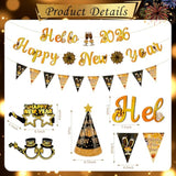 2026 New Year Party Set in Gold and Black with Banner, Balloons, and Party Accessories