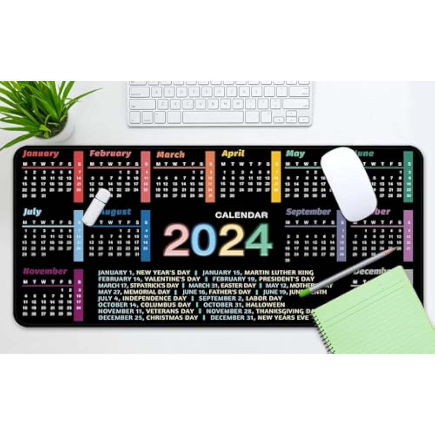 2024 Office Year Calendar Mouse Pad Large Gaming Mat Non-Slip Desk Pad Keyboard And Mouse Desk Mat For Gamer, Office & Home, 31.5 X 15.7 In