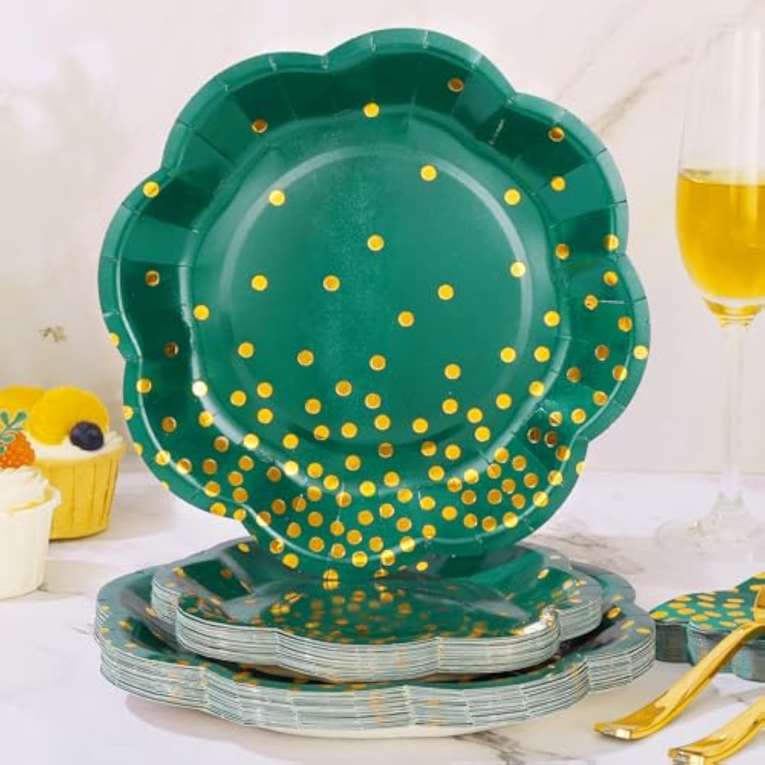 Green And Gold Party Decorations,Green Plates And Napkins Party Supplies For 25 Guests,Graduation Plates For Birthday Wedding Graduation Decorations
