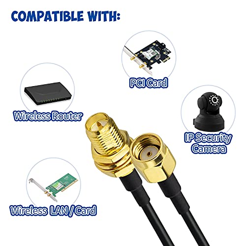 Wifi Antenna Extension Cable 2-Pack Rp-Sma Male To Rp-Sma Female Bulkhead Mount Rg174 Cable 3M 10 Feet For Wifi Router Security Ip Camera Wireless Network Card Adapter