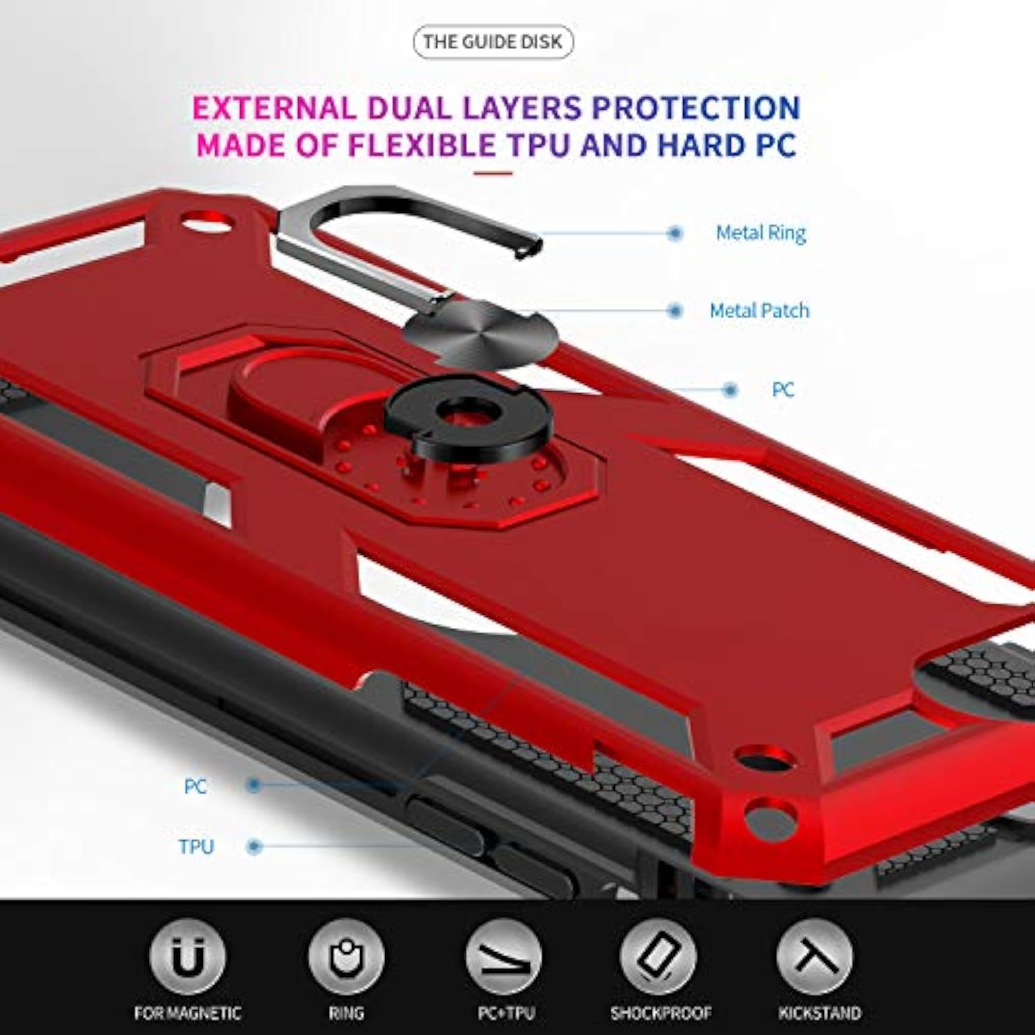 For Iphone Se 2022/2020 Case (3Rd Gen), Military-Grade With Magnetic Kickstand, 2-Pack Tempered Glass Screen Protector, Red