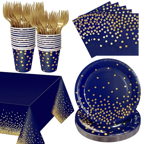 Navy Blue and Gold Paper Plates Napkins Cups Tablecloths Party Supplies