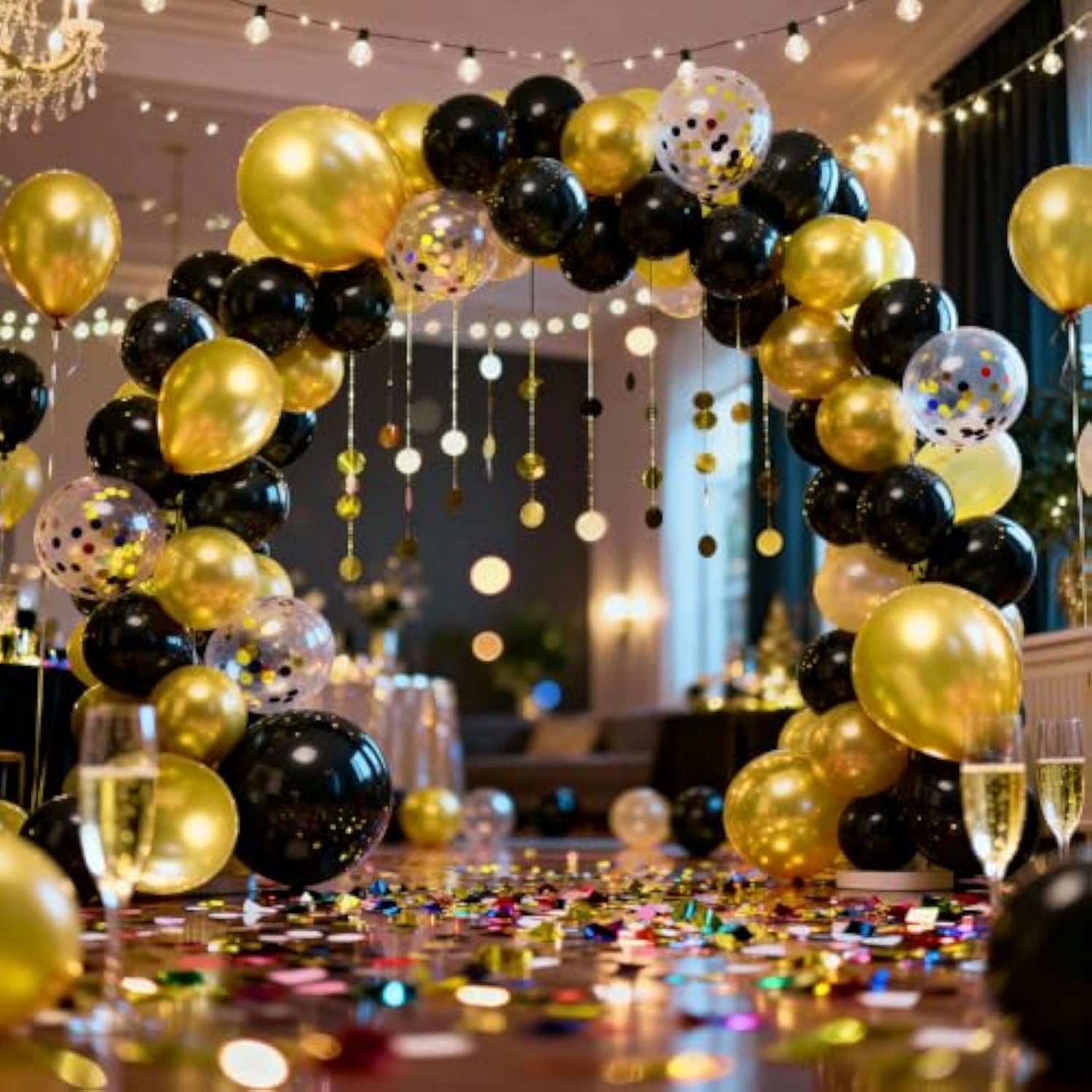 50pcs 12 Inch Black Gold Balloons Confetti Party Decorations for Birthday Wedding