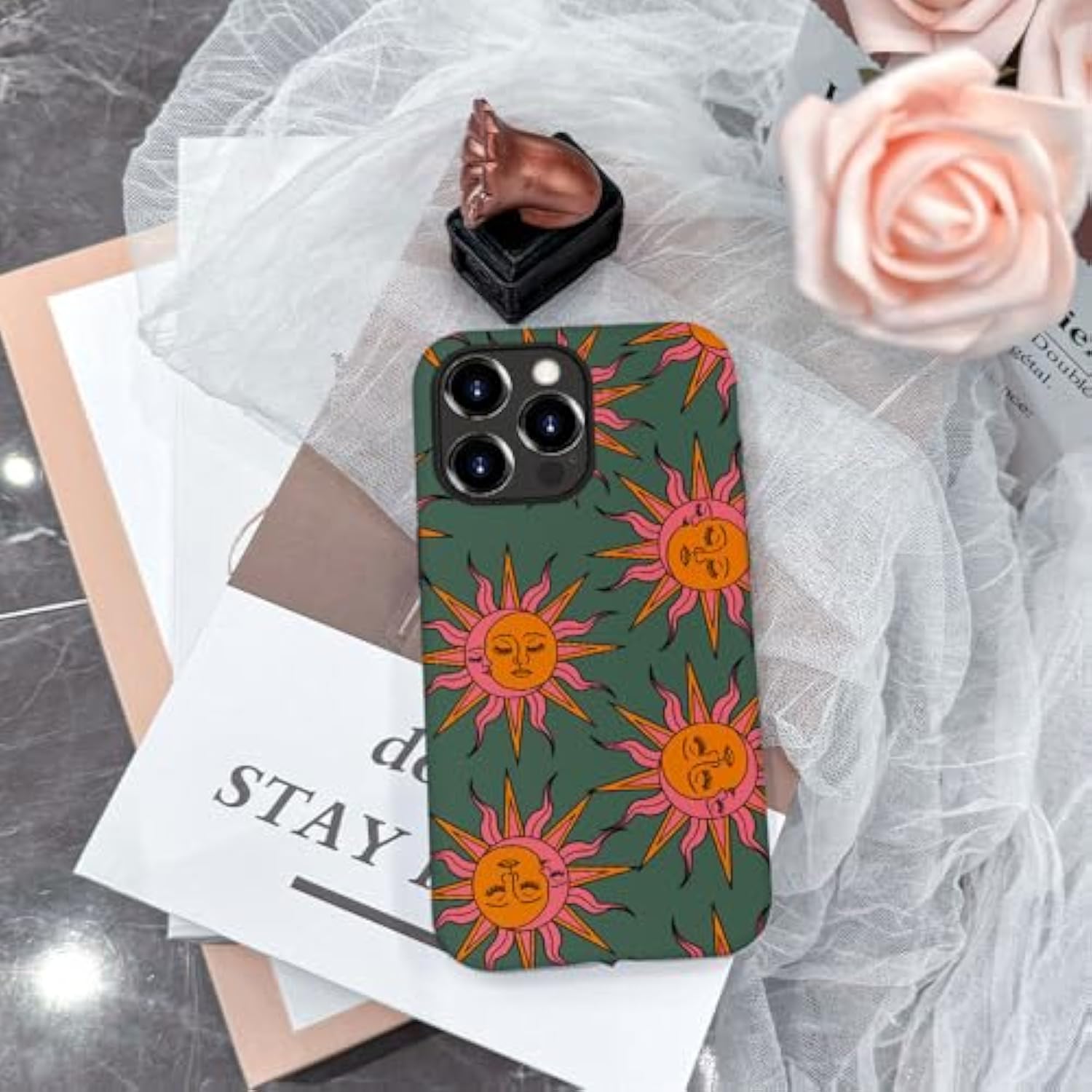 Case Compatible With For Iphone 16 Pro,Pink Orange Sun Moon Faces Phone Case For Iphone 16 Pro For Girl Women Boy Men