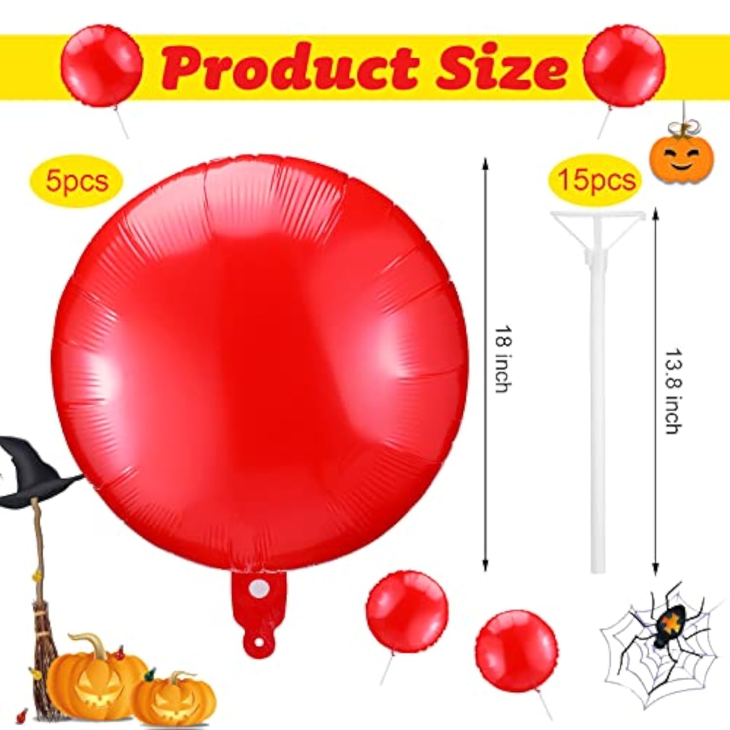 5 Pack Reusable Balloon Kit With Removable Clip And Pole - Halloween Decoration For Display