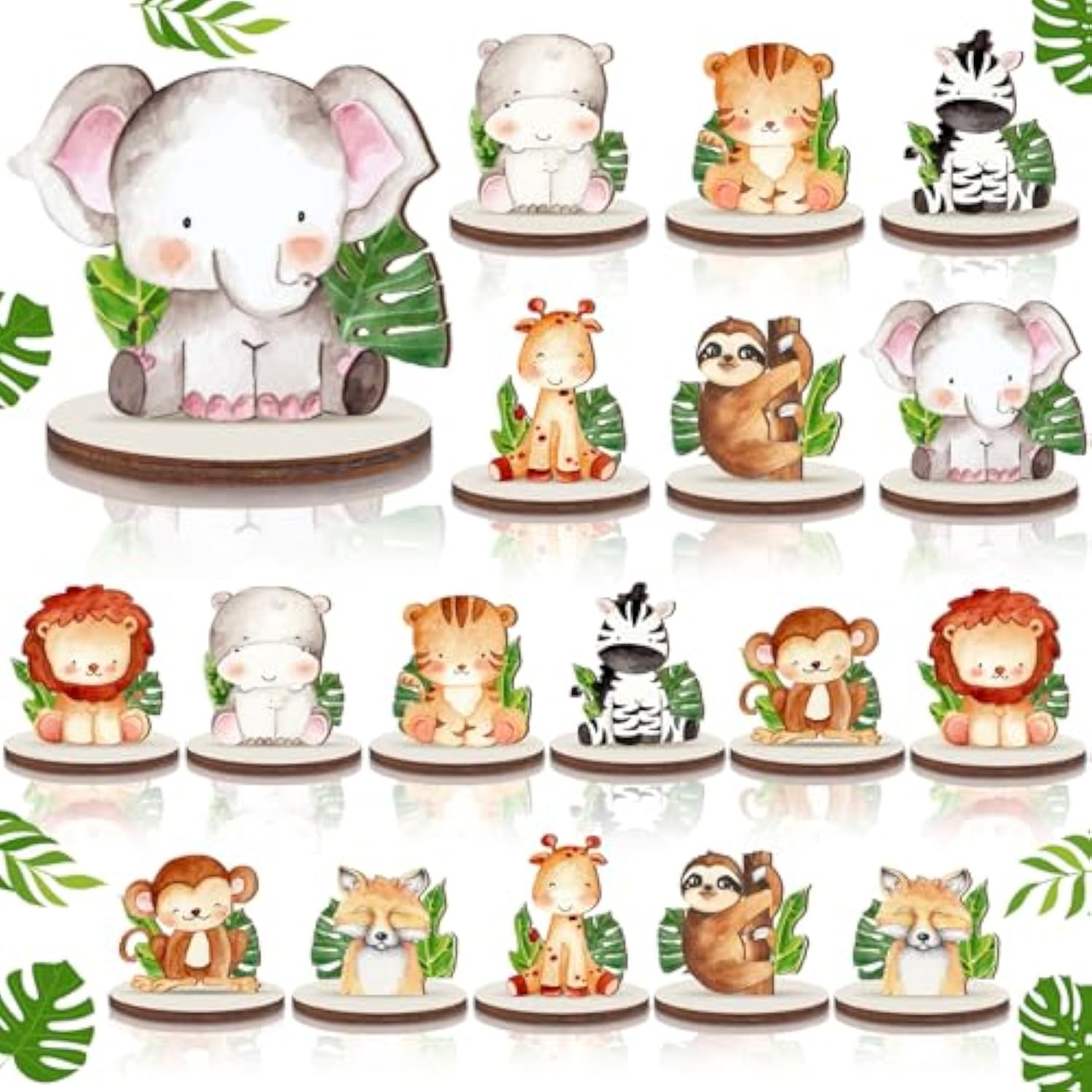 18 Pcs Jungle Animals Safari Baby Shower Decorations Wooden Jungle Par