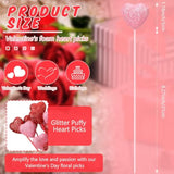 6 Pcs Valentine'S Day Glitter Foam Hearts Sticks Foam Heart Picks Sparkly Hearts Stems Puffy Heart Wooden Picks For Valentine Wedding Decorations Flower Arrangements Crafts (Red,Pink)