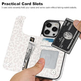 For Iphone 15 Pro Case Wallet With Card Holder, White Leopard Cheetah Pattern Back Flip Folio Pu Leather Kickstand Card Slots Case For Women Girls, Double Magnetic Clasp Case 6.1"