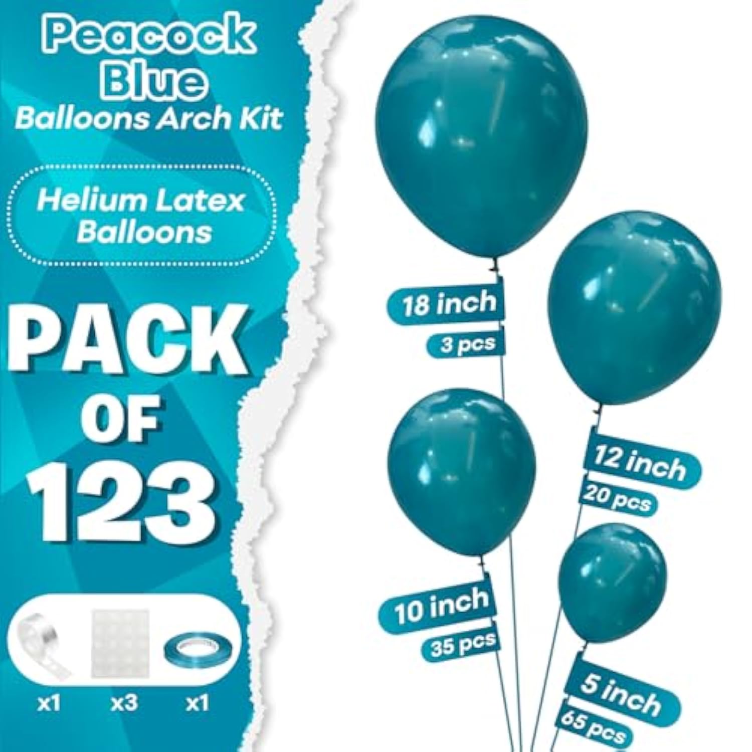 Peacock Blue Balloons Different Sizes, 123 Packs Mint Blue Balloon, Pack Of 18 12 10 5 Inch Teal Balloon Garland Arch Kit For Birthday Baby Shower Dolphin Mermaid Theme Party Decoration