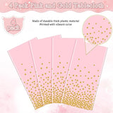 4 Pack Pink And Gold Plastic Tablecloth For Parties, Pink Disposable Table Cloth For Rectangle Tables, Gold Dot Confetti Light Pink Tablecloth For Birthday Wedding Baby Shower Party, 54X108
