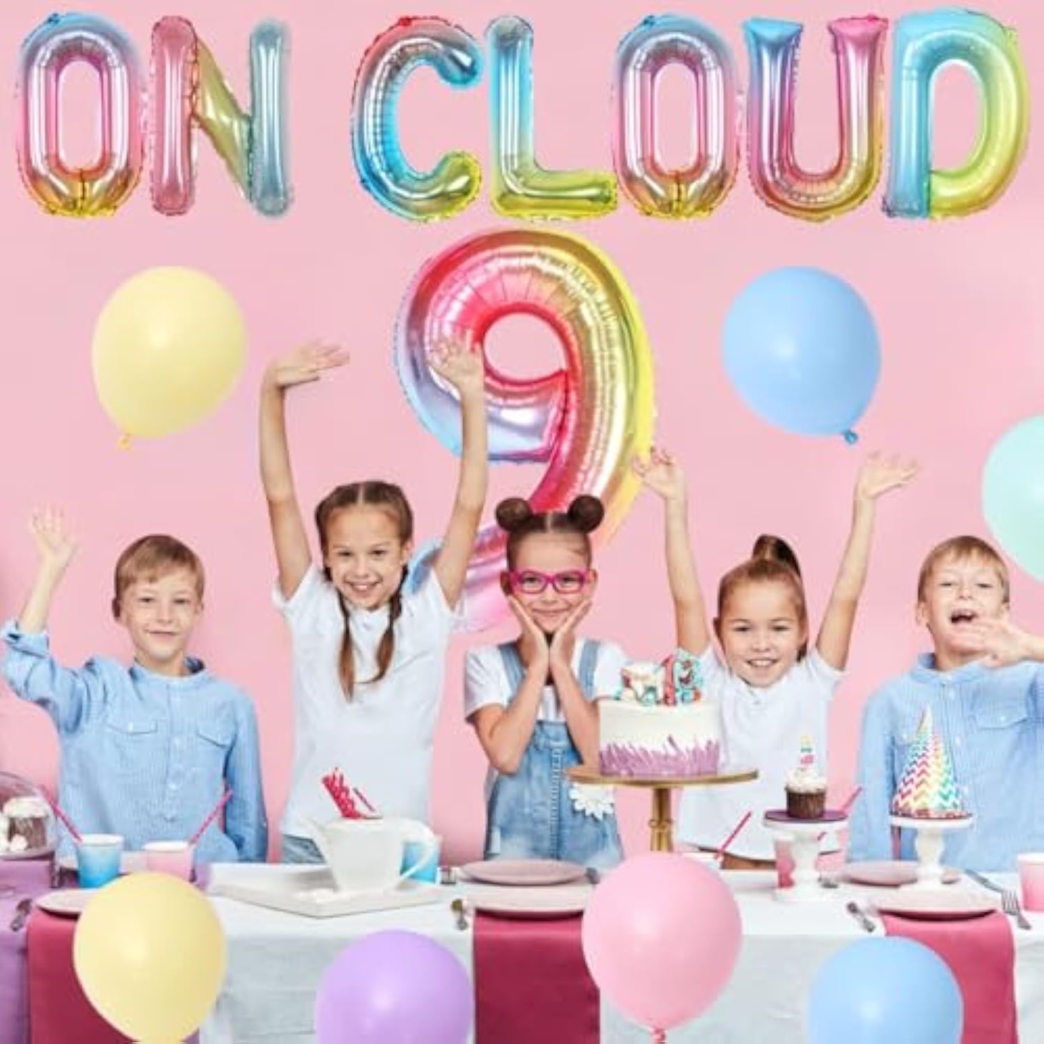 On Cloud 9 Birthday Decorations For Girls, Gradient On Cloud 9 Balloons Pastel Rainbow Balloon For Rainbow 9Th Birthday Party Supplies