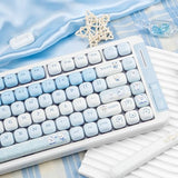 Mog Profile Pbt Keycaps Set 140 Keys Dye Sublimation Cute Round Custom Keycaps With Yellow, Blue & Creamy Color, Compatible With Ansi Layout Mechanical Keyboards