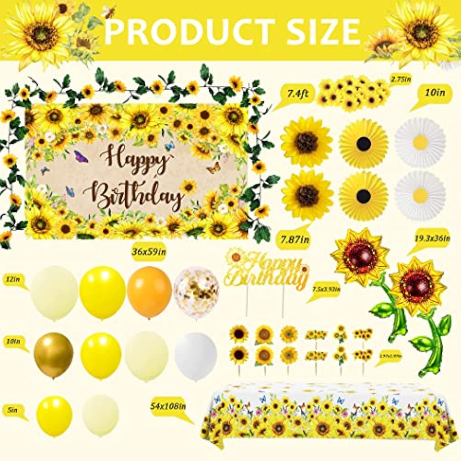Sunflower Birthday Party Decoration Pack, 111 Pcs Baby Shower Party Su