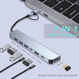 Usb C Hub Usb Hub 3.0, Aluminum 7 In 1 Usb Extender, Usb Splitter With 1 X Usb