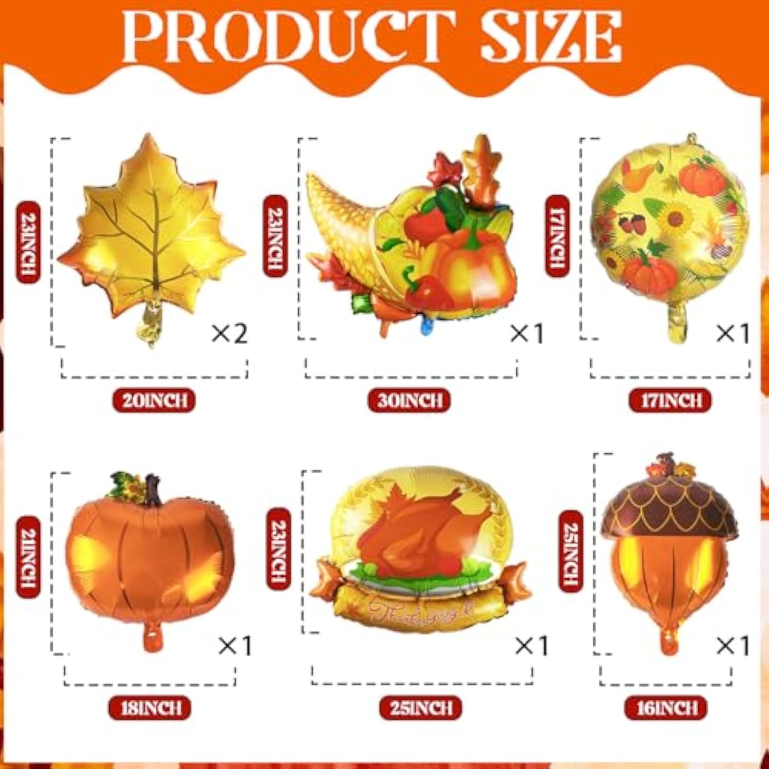 Thanksgiving Balloons 42Pcs Pumpkin Turkey Gold Maple Leaf Acorn Balloons for Fall Party Decor