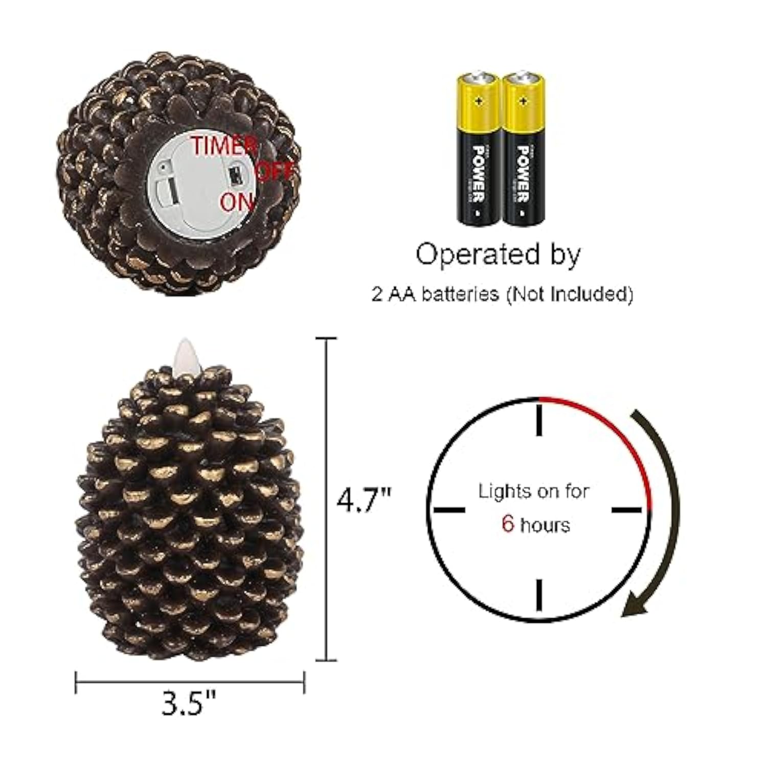 Flameless Flickering Candles With 6 Hour Timer, Battery Operated Led Pine Cone Candles Real Wax Flicering Flame Christmas Decor, Set Of 2(Brown, 3.5 X 4.7 Inch)