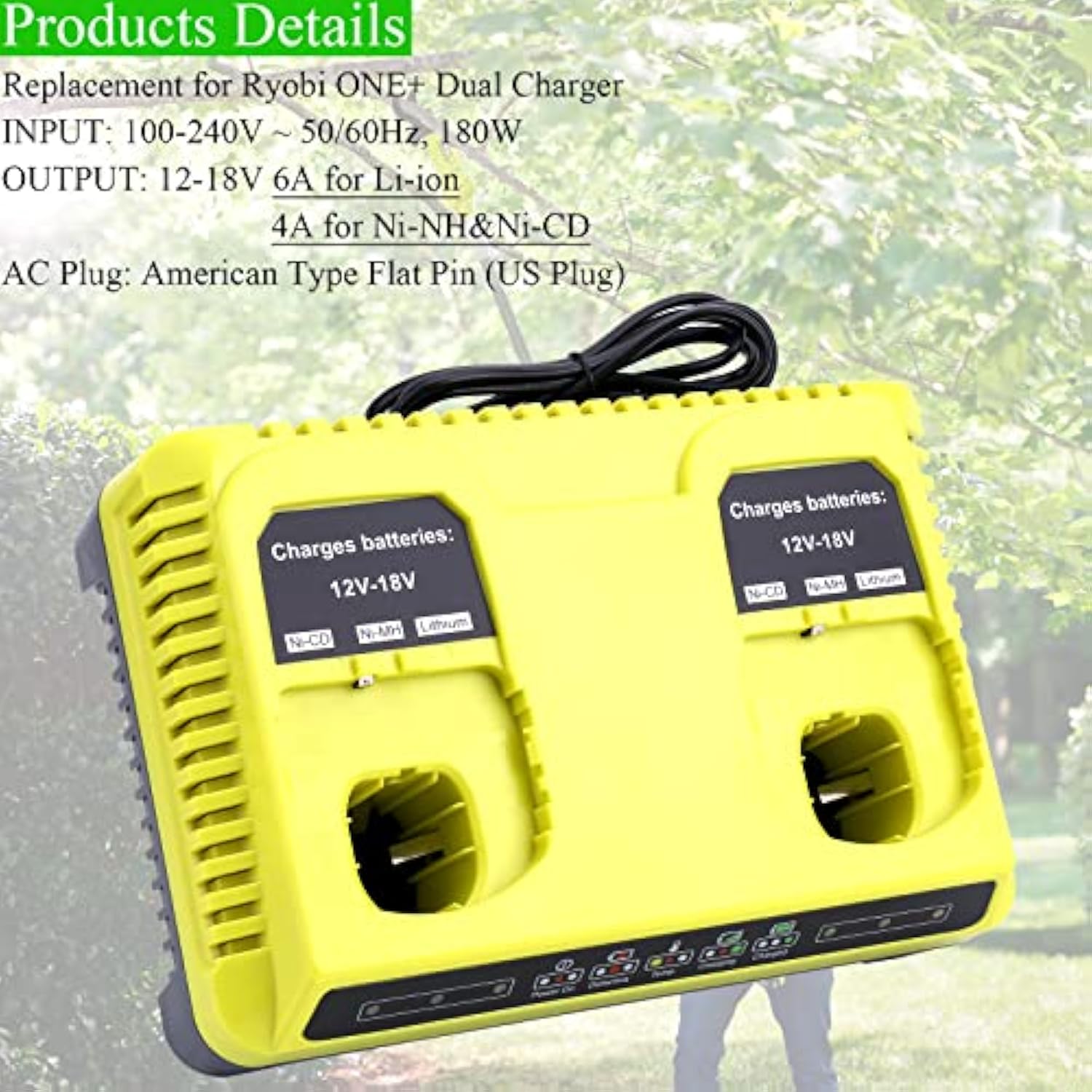 Replacement P117 Dual Charger for Ryobi 12V-18V One+ Batteries Fast Charging