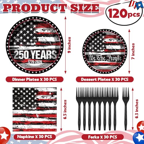 120PCS 4th of July Plates and Napkins Sets, Paper Patriotic Plates Decor