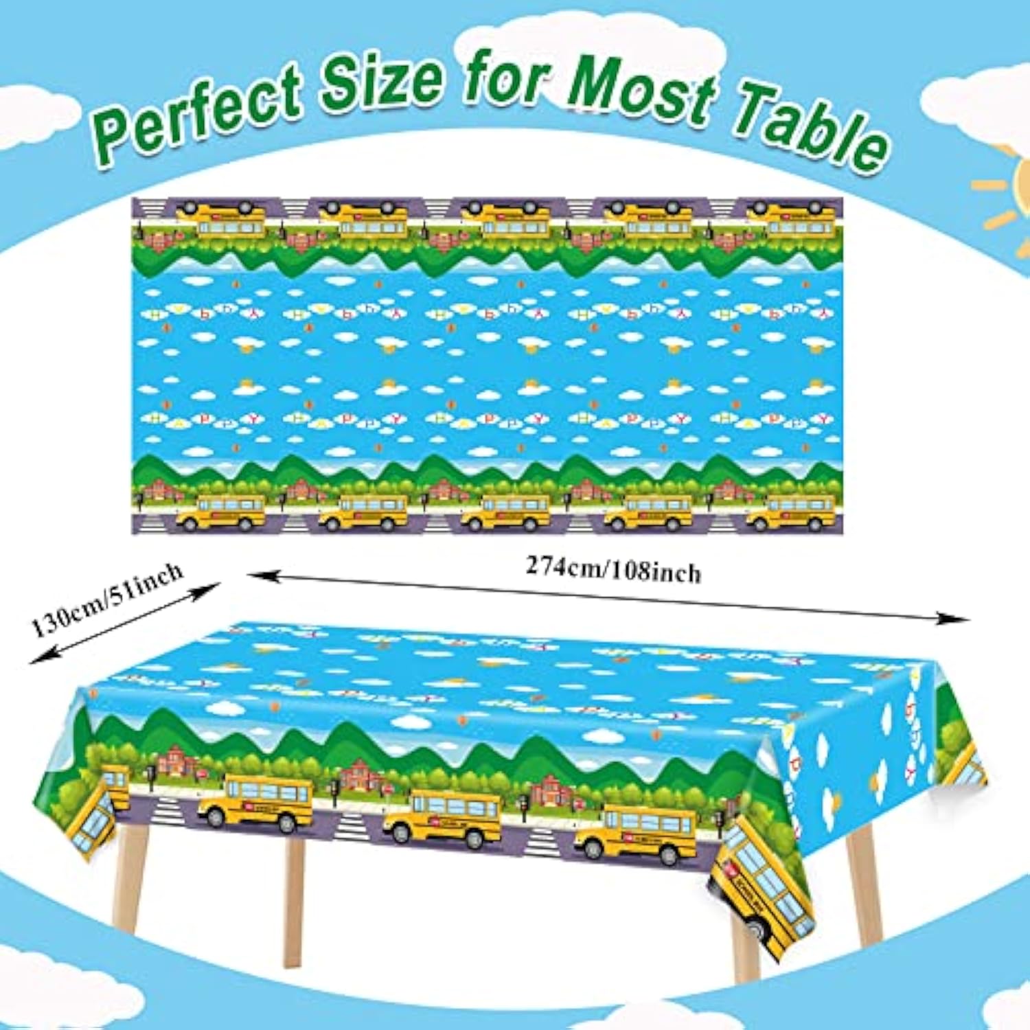 3 Pcs School Bus Tablecloth Back To School Party Tablecover For Bus Theme Party Supplies Table Cover Table Decorations For Kindergarten Decoration