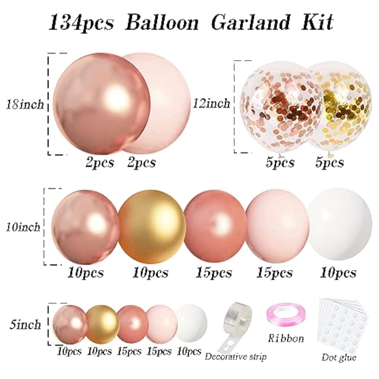 Rose Gold Balloon Garland Kit: Pink, White & Confetti Party Decor