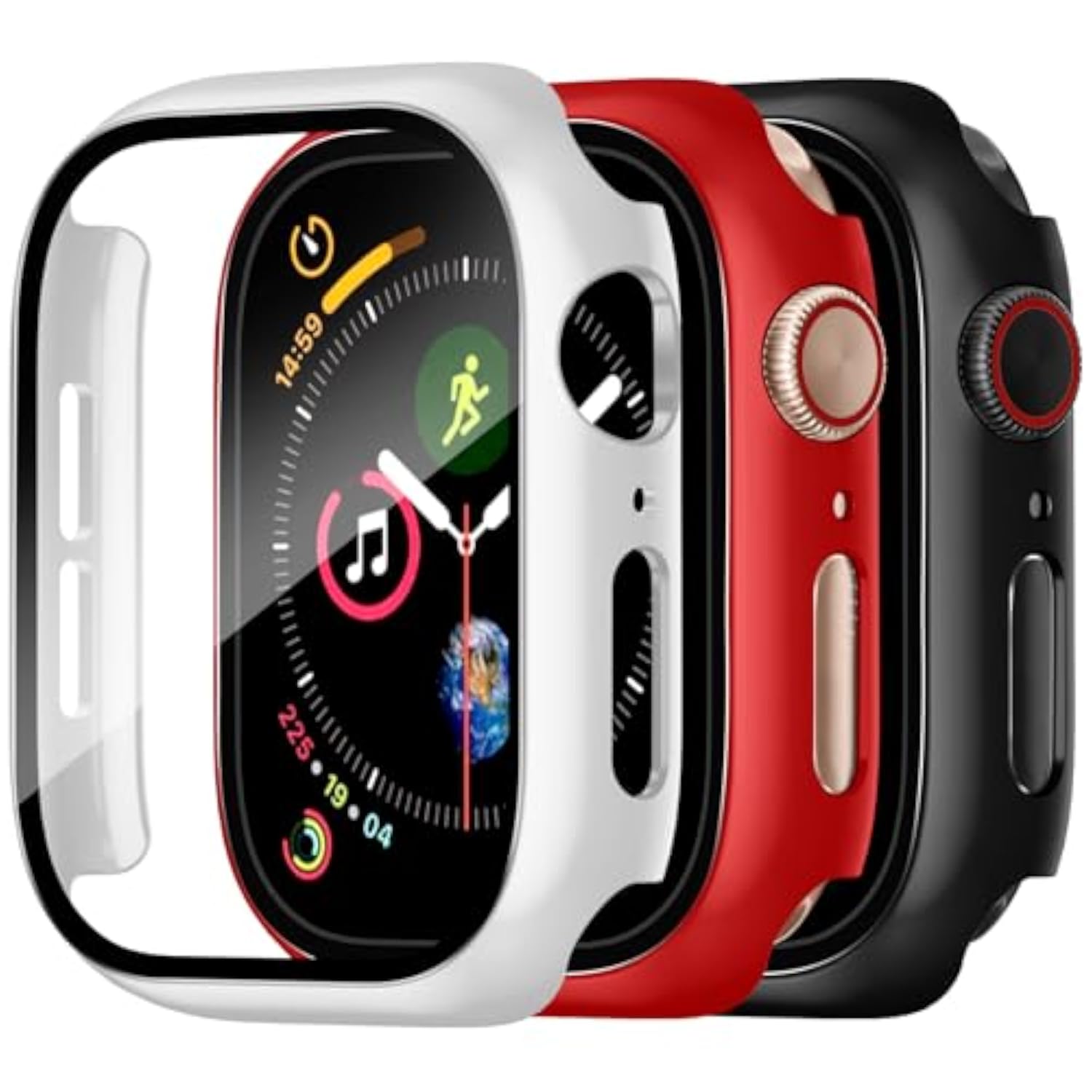42mm Apple Watch Case Compatible with Apple Watch Series 10 11, 3 Pack Hard PC Bumper Cases with Touch-Sensitive Screen Protector, Full Coverage, Red/White/Black