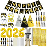 2026 New Year Party Set for 24 with Banner, Hats, Glasses, Balloons, and Accessories