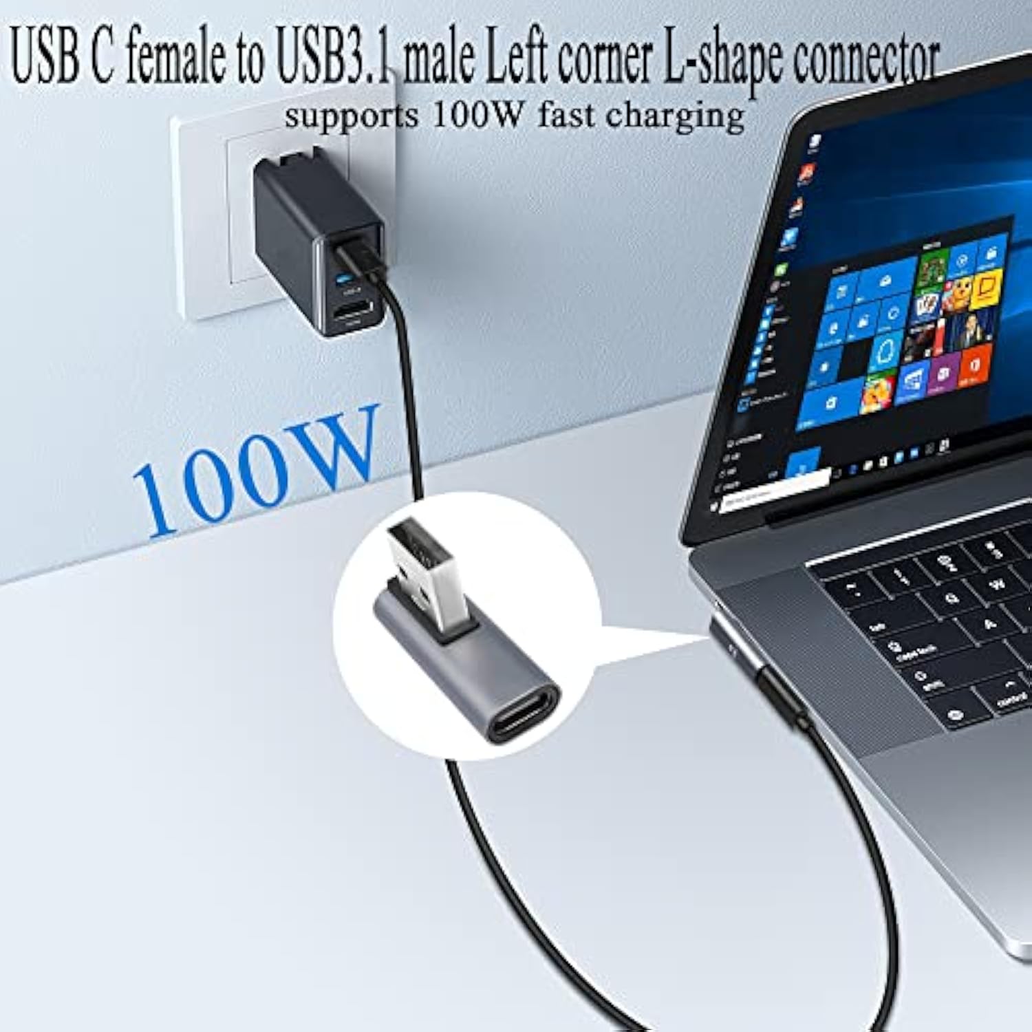 90° Angle Usb C To Usb Adapter 10Gbps Usb 3.1 Male To Usb C Female Left Angle