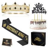 Birthday Gifts For Men, Birthday Decorations For Men, Party Decor Supplies Including King Crown & Sash & Cake Topper & Candles