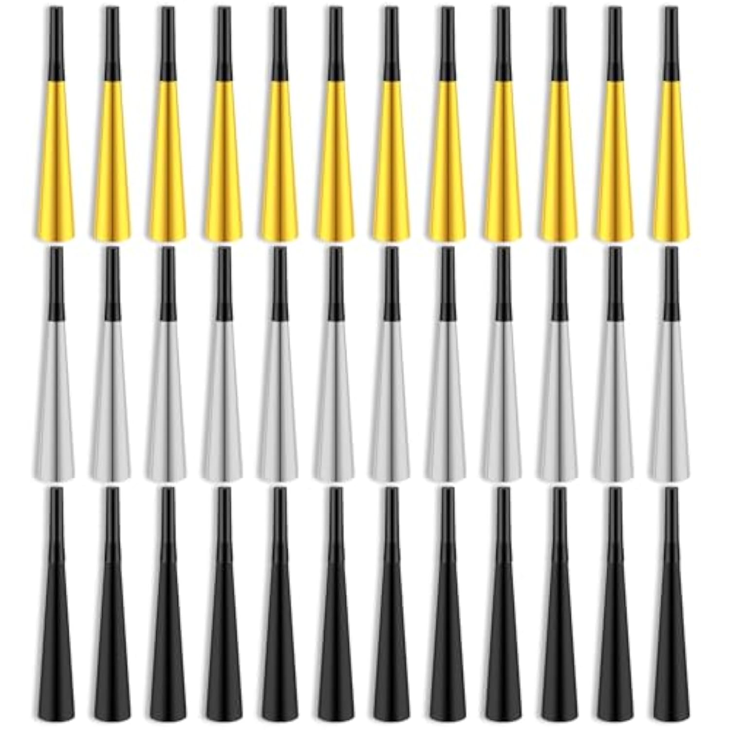36pcs 2026 New Year Party Horns Gold Black Silver Noise Makers