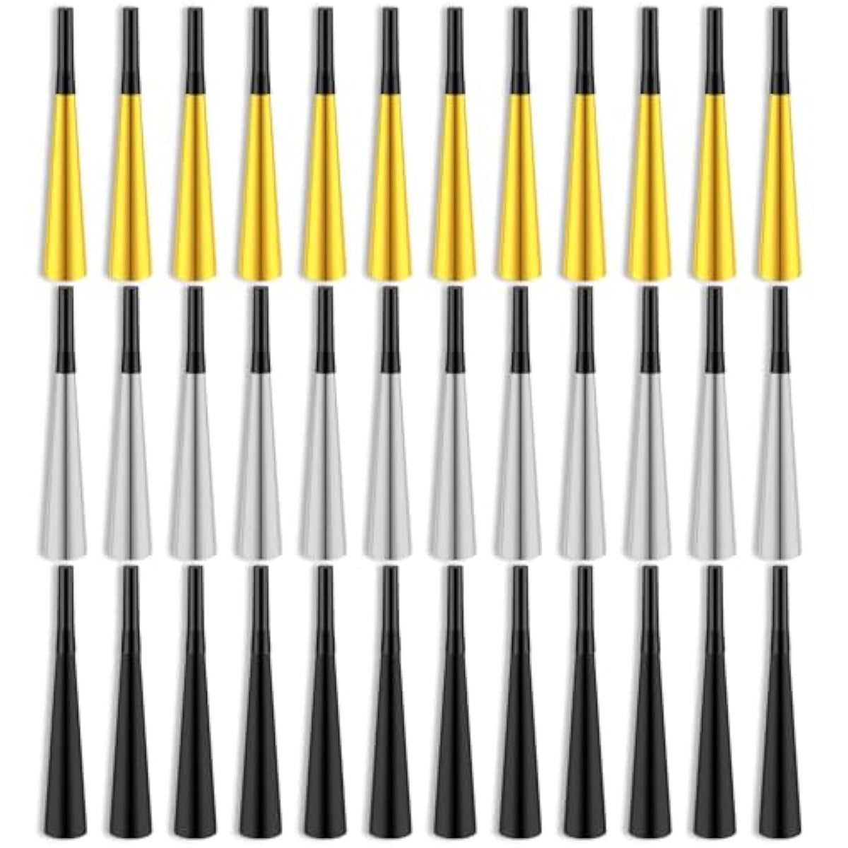 36pcs 2026 New Year Party Horns Gold Black Silver Noise Makers