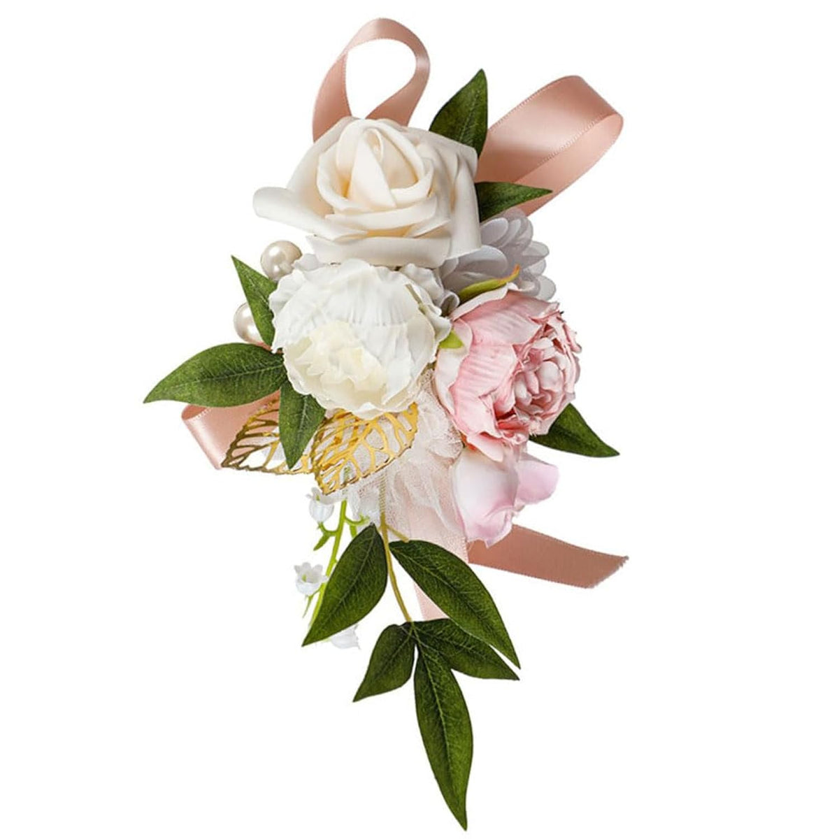 Artificial Flower Shoulder Corsage For Bride Bridesmaids Wedding Party Ceremony Anniversary Prom Suit-Pink+Champagne+White (1Pc)