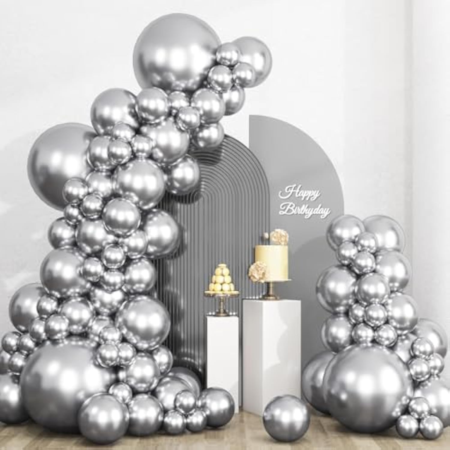 135Pcs Metallic Silver Balloons Different Sizes 18 12 10 5 Inch For Garland Arch, Latex Balloon For Birthday Party Graduation Wedding Decorations