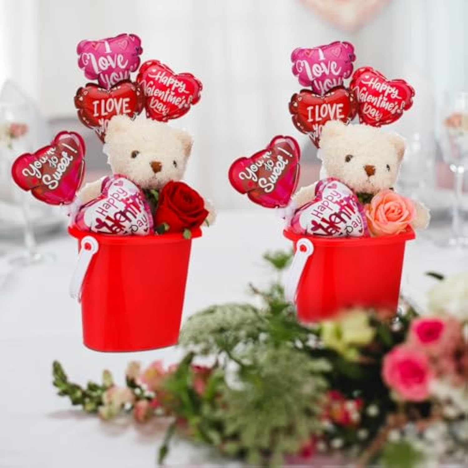 24 Pcs Valentine‘S Day Balloons Self Inflatable Heart Balloons With Bow Rod 4 Inch Valentine Decoration For Wedding Birthday Engagement Party Supplies