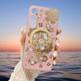 For Samsung Galaxy A16 5G Case For Women Girls With Phone Charm Strap[Compatible With Magsafe] [Camera Lens Protector][Bling Diamond Flower Kickstand] Cute Girly Phone Case For Samsung A16 5G Pink