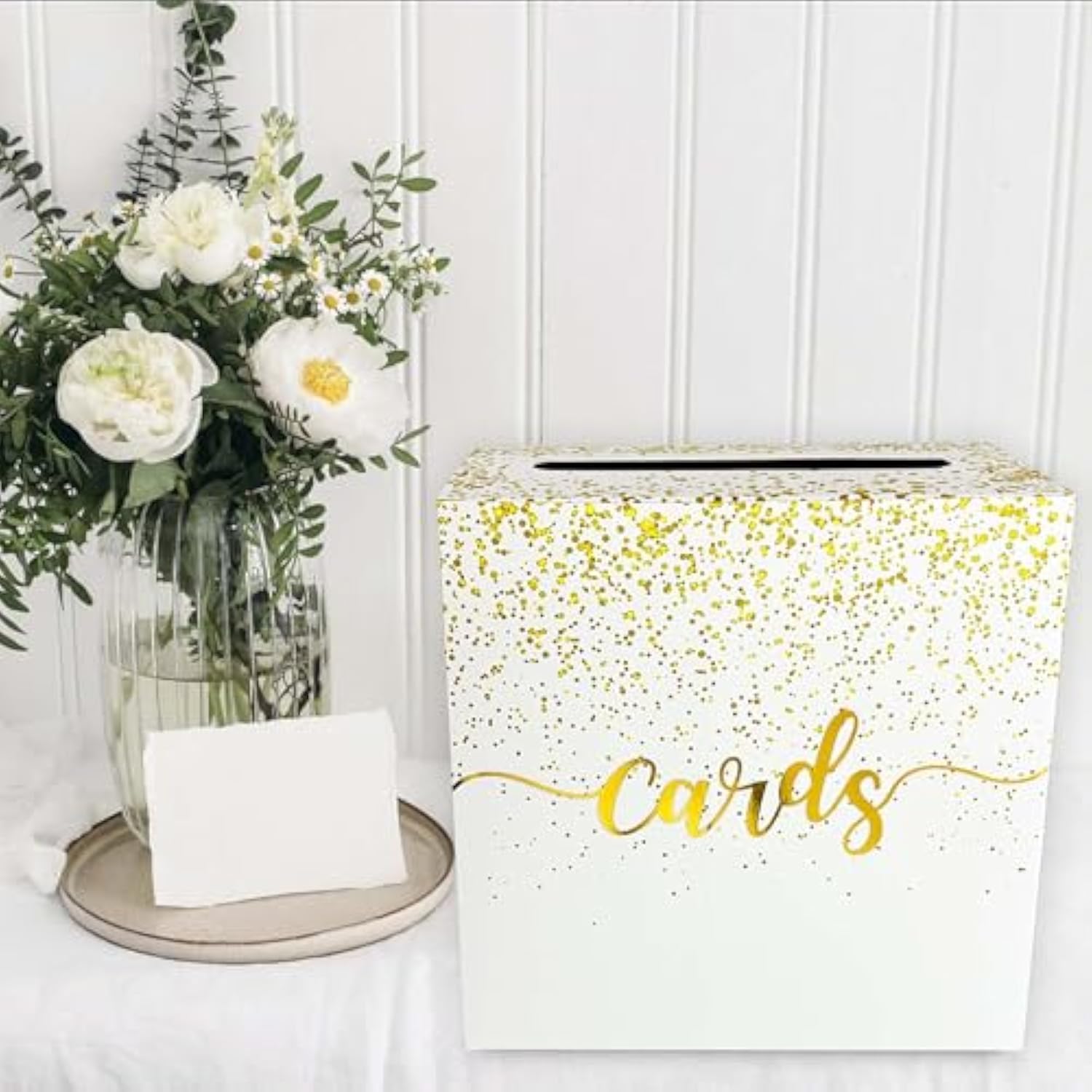Gold Card Box For Party Gift Card Box Holder Envelope Box For Wedding Birthday Baby Shower Retirement Gold Foil Card Box