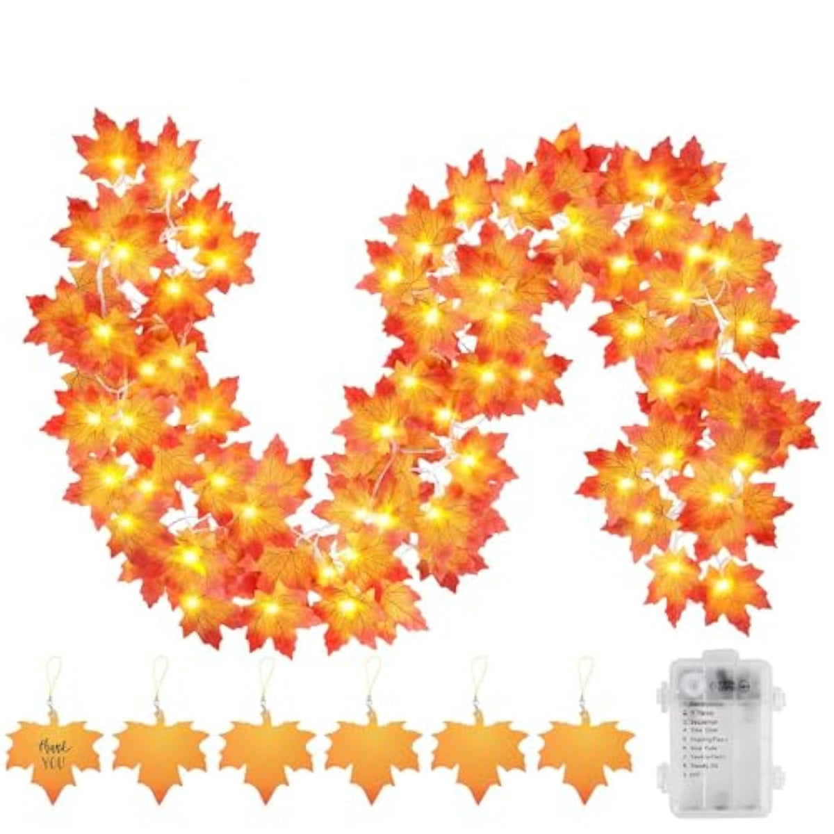 50 Led 16.4Ft Thanksgiving Decorations Fall Garland String Lights With Timer, Lighted Autumn Leaves Garlands Decor, Fall Lights For Home Decoration Party Indoor Mantle