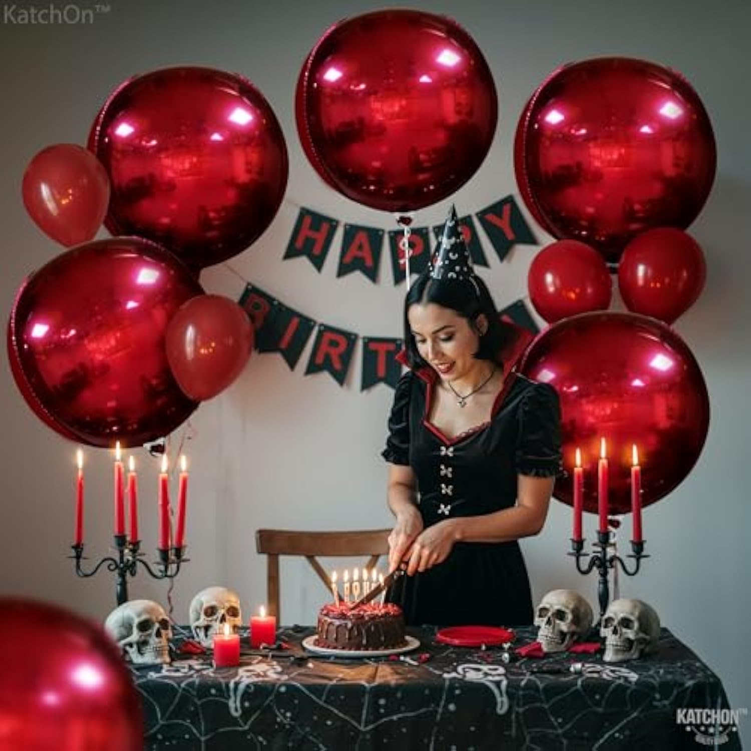 Big 22 Inch Dark Red Balloons - Pack Of 6, Red Metallic Balloons | 360