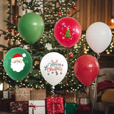Christmas Balloons, 12 Inch Green Red White Merrychirstmas Printed Balloons Merry-Chirstmas Tree Santa For Chirstmas Party Decorations Celebration Party Balloons With Ribbon