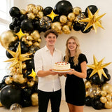 Black and Gold Balloons Garland Arch Kit, 143Pcs Black Gold Confetti Latex Balloons for 2026 Graduation Anniversary Birthday New Year Party Decorations