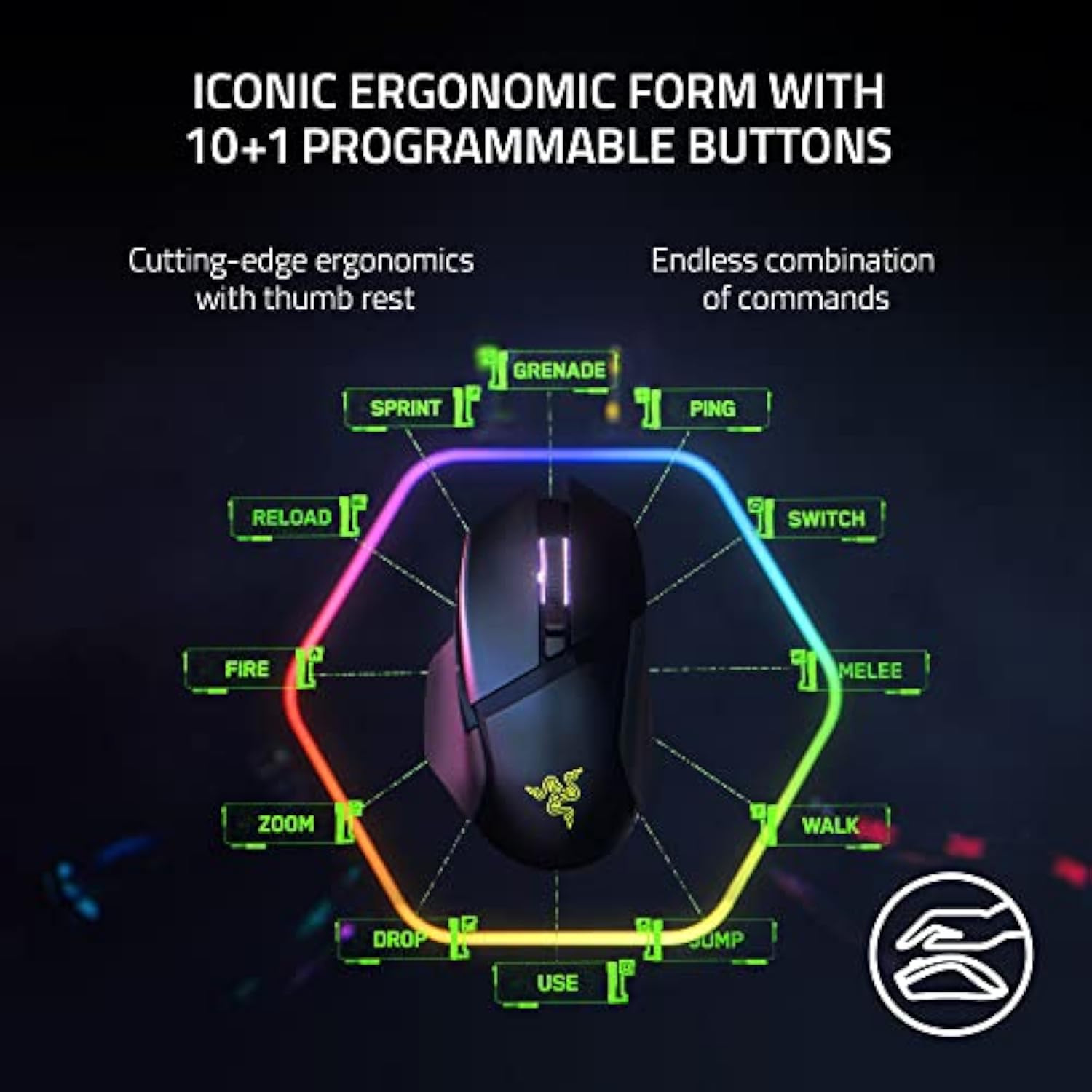 Razer Basilisk V3 Pro Customizable Wireless Gaming Mouse: Fast Optical Switches Gen-3 - Hyperscroll Tilt Wheel - Chroma Rgb - 11 Programmable Buttons - Focus Pro 30K Optical Sensor - White (Renewed)