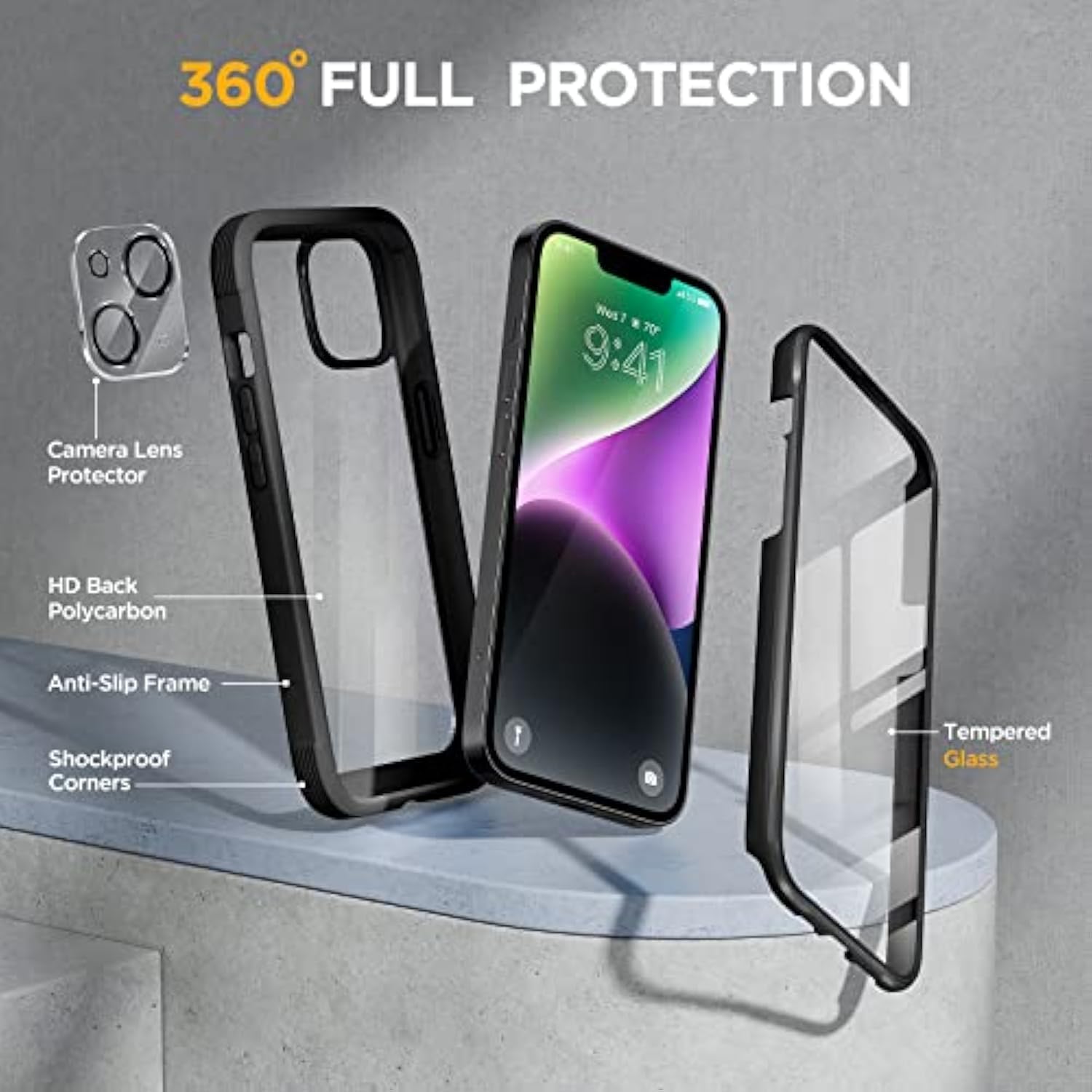 iPhone 14 Glass Series Clear Bumper Case w 9H Screen & Lens Lemon